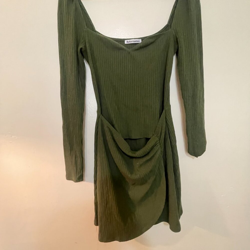 Worn Once - Reformation Green Mini Dress with Sleeves - Size 6